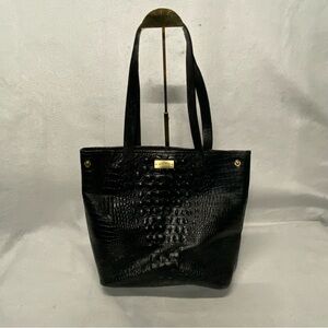 Brahmin Black Croc-Embossed Tote with Gold Accents